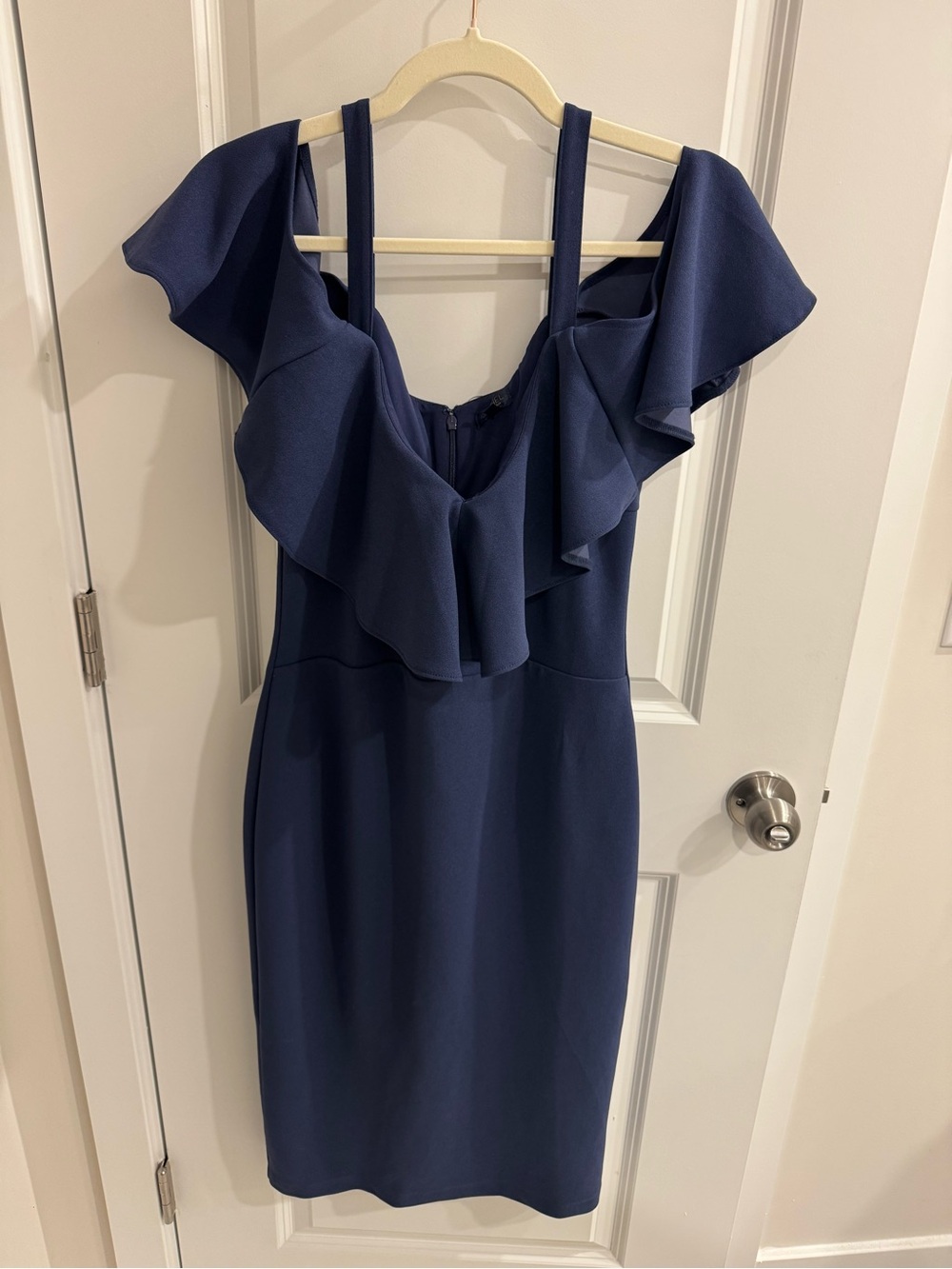 Rachel Roy Navy Ruffle Strap Midi Dress Size L